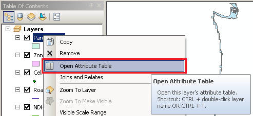 Open Attribute Table Menu