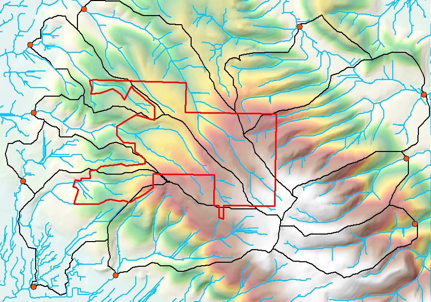 Final map of the watersheds, streams, and pour points