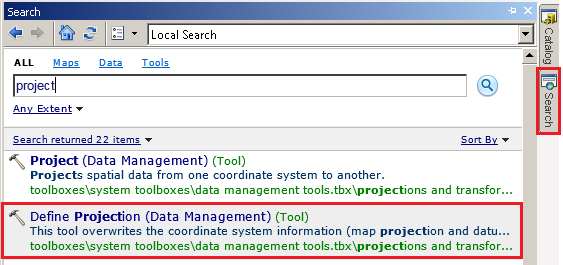 Search Tab for Project