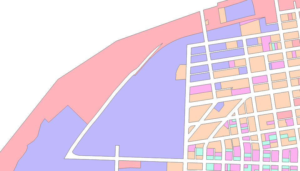 Map of a waterfront after disolving based on land use.