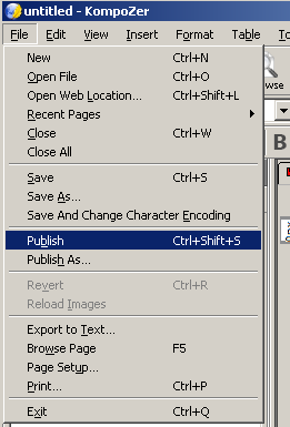 KompoZer File/Publish Button Location Screenshot