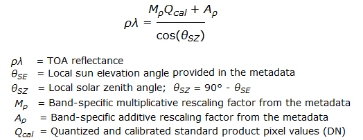 Equation to Convert to TOA Reflectance