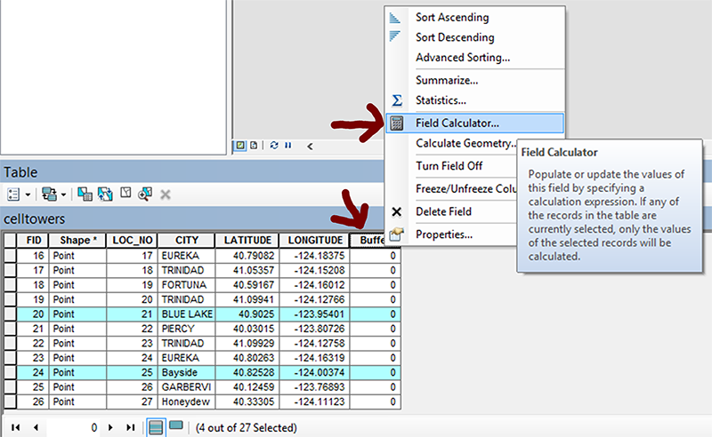 image of field calculator menu