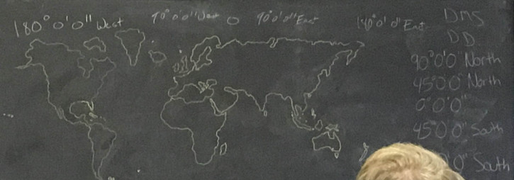 Map of the earth with latitude and lontitude values