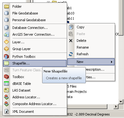 new shapefile menu