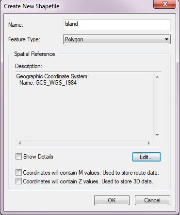 create new shapefile window