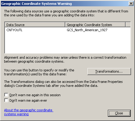 Geographic Coordinate System Warning